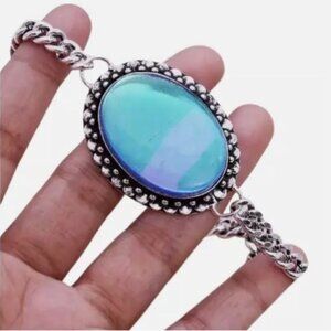 NWOT Dichroic Glass Art Piece 925 Silver Plated Handmade Bracelet of 7.5"‎